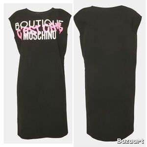 Boutique Moschino Graffiti Logo Mini Dress – Black Graphic Shift Dress